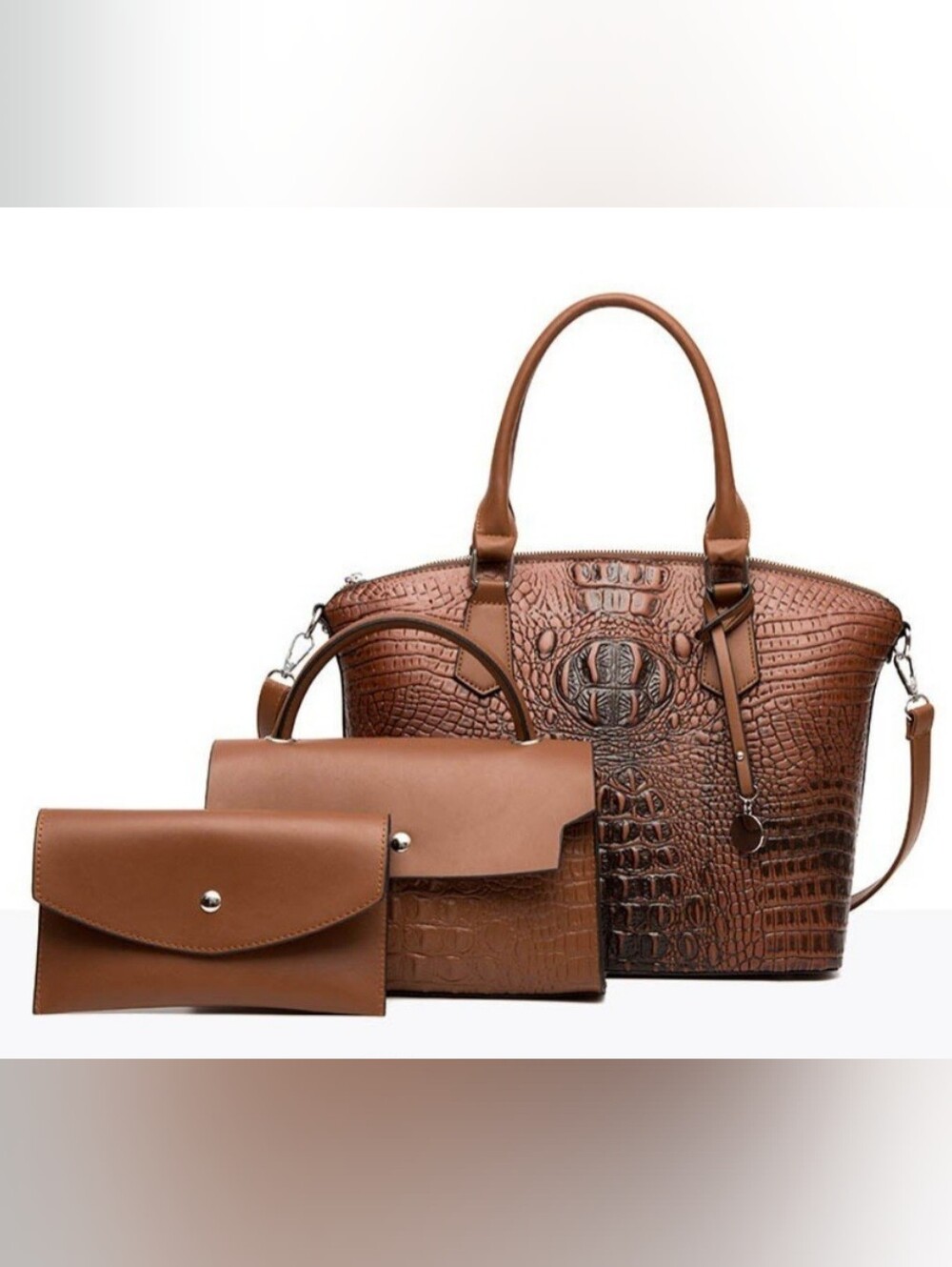 3pc Croc-Embossed Tote Set